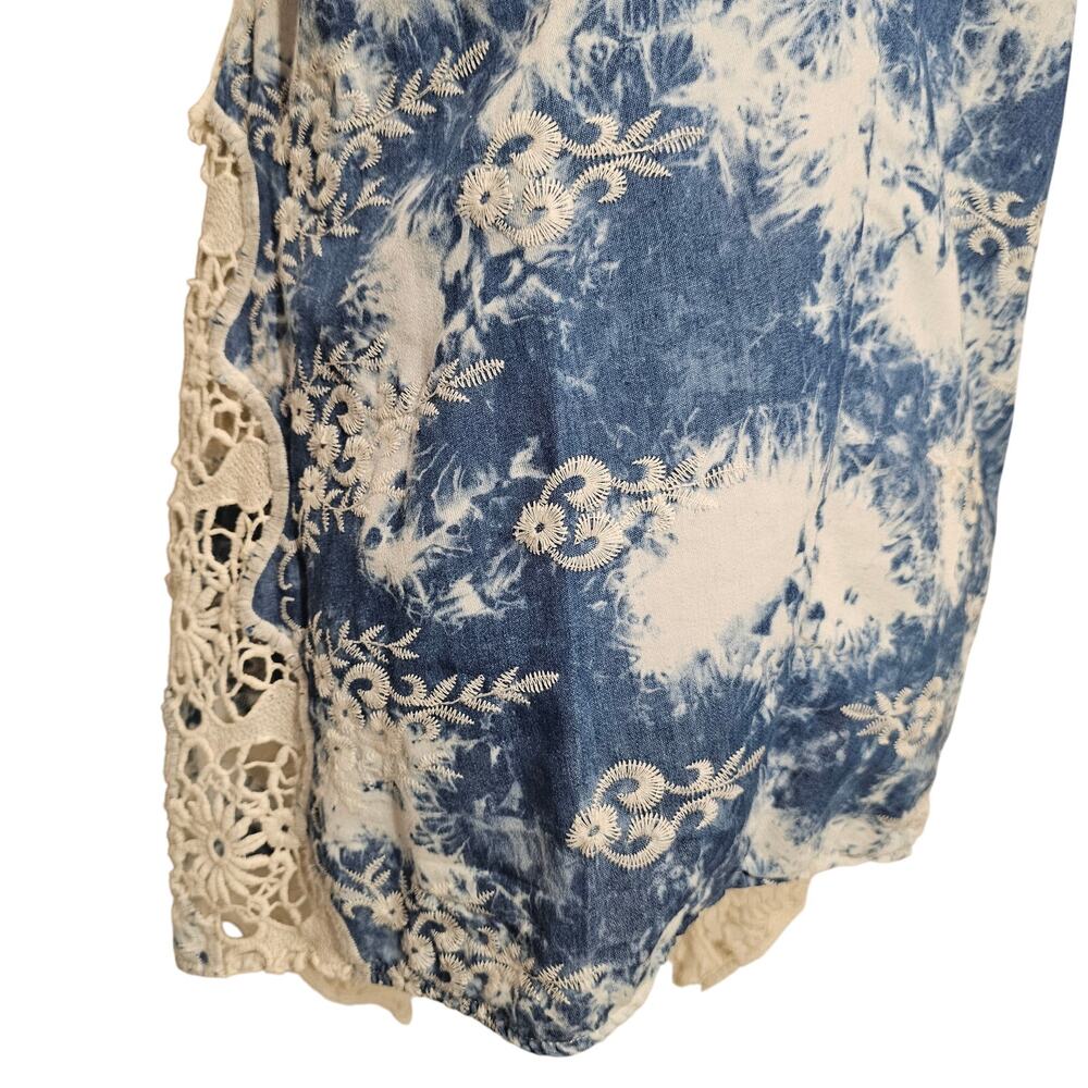 Chicos Hippie Tie Dye Blue Boho Lace Embroidered Festival Open Vest Size‎ Large - Picture 8 of 9